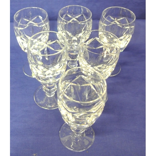 158 - Set of six Waterford Crystal sherry glasses with knop stems and round bases