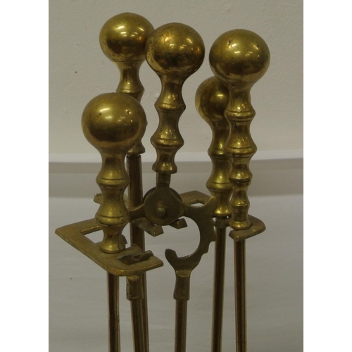 177 - Victorian design companion set on stand with ball tops and railed base