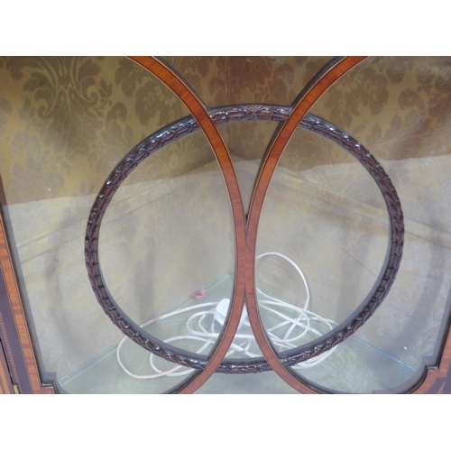 182 - Edwardian inlaid and crossbanded mahogany small corner wall display cabinet with ornate inlay, glaze... 