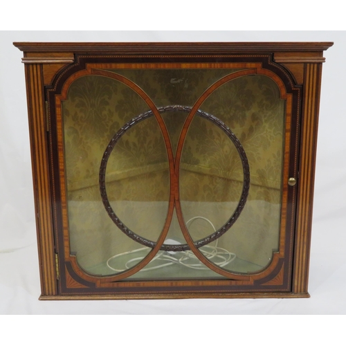 182 - Edwardian inlaid and crossbanded mahogany small corner wall display cabinet with ornate inlay, glaze... 