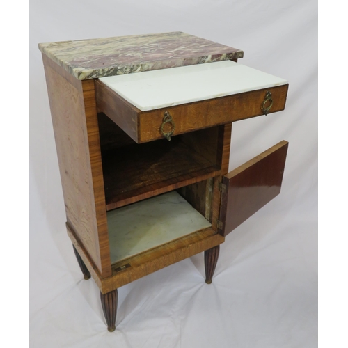 186 - Victorian walnut and rosewood locker with marble top, frieze drawer, press under, ornate brass drop ... 