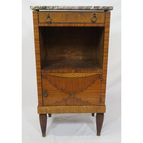 186 - Victorian walnut and rosewood locker with marble top, frieze drawer, press under, ornate brass drop ... 
