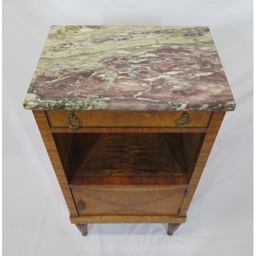 186 - Victorian walnut and rosewood locker with marble top, frieze drawer, press under, ornate brass drop ... 
