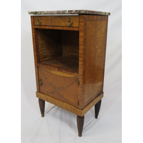 186 - Victorian walnut and rosewood locker with marble top, frieze drawer, press under, ornate brass drop ... 