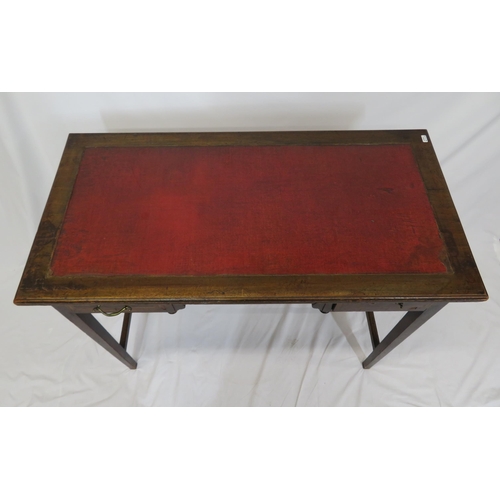 20 - Edwardian inlaid mahogany desk with two frieze drawers, on square legs with stretchers