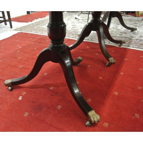 200 - Edwardian mahogany triple pillar D-end dining table with extra leaf, reeded borders, on baluster tur... 