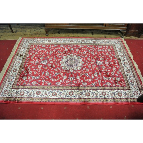 22 - Red ground full pile Kashmir rug Jasafic design 230x160