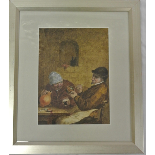 227 - Victorian School 'Figures in an inn' watercolour 26x18cm