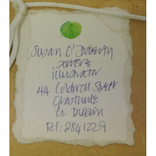 245 - Susan O'Doherty 'The Fish' & 'Teddy' a pair of watercolours 6x6cm each signed