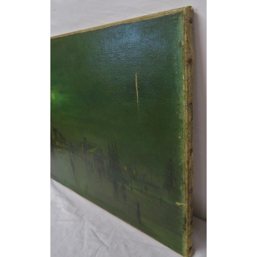 251 - After John Atkinson Grimshaw (1836-1893) 'Moonlight Quayside streetscape with figures' oil on canvas... 