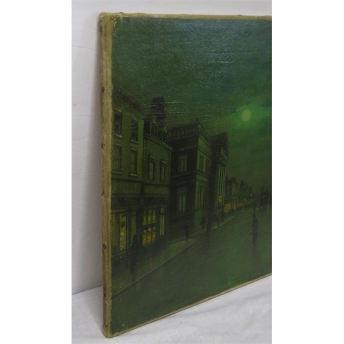 251 - After John Atkinson Grimshaw (1836-1893) 'Moonlight Quayside streetscape with figures' oil on canvas... 