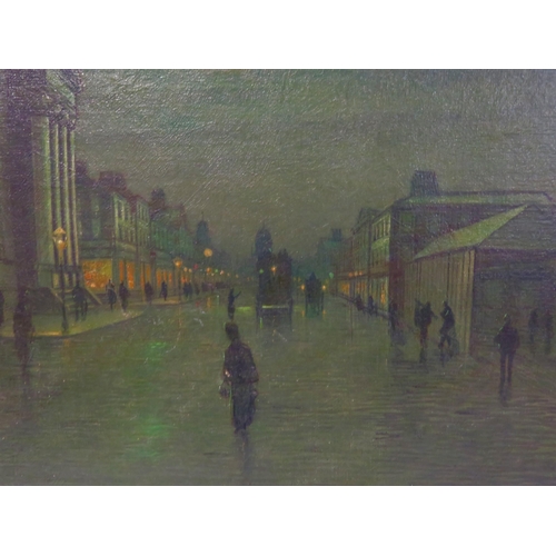 251 - After John Atkinson Grimshaw (1836-1893) 'Moonlight Quayside streetscape with figures' oil on canvas... 