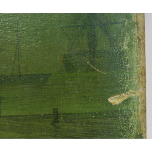 251 - After John Atkinson Grimshaw (1836-1893) 'Moonlight Quayside streetscape with figures' oil on canvas... 