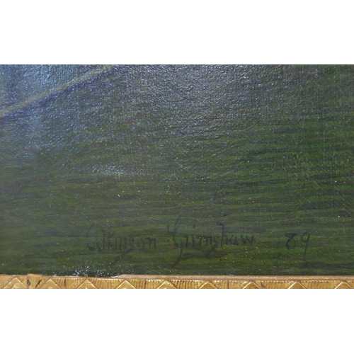 251 - After John Atkinson Grimshaw (1836-1893) 'Moonlight Quayside streetscape with figures' oil on canvas... 