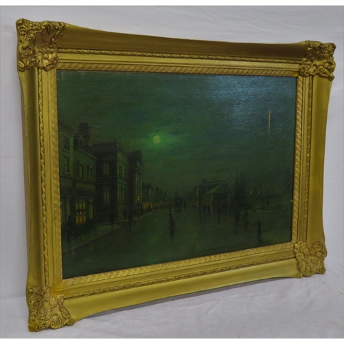 251 - After John Atkinson Grimshaw (1836-1893) 'Moonlight Quayside streetscape with figures' oil on canvas... 