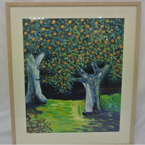 252 - Irish school 'Study of Trees' pastels with gilt highlights 60x50cm