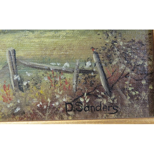 254 - P Sanders 'Country scene with horses' oil on canvas 25x30cm signed