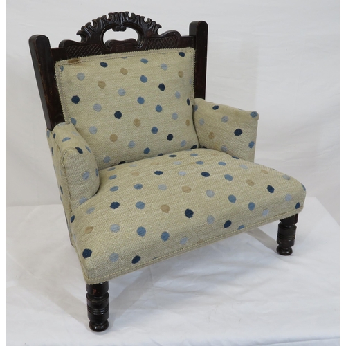 287 - Edwardian childs armchair with button decorated upholstery, on turned legs