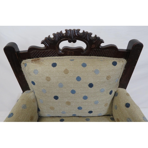 287 - Edwardian childs armchair with button decorated upholstery, on turned legs