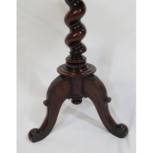 44 - Victorian mahogany round occasional table with shaped apron, twist column, on carved tripod