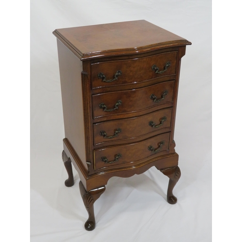 49 - Edwardian inlaid and crossbanded mahogany and walnut serpentine fronted chest with four drawers, sha... 