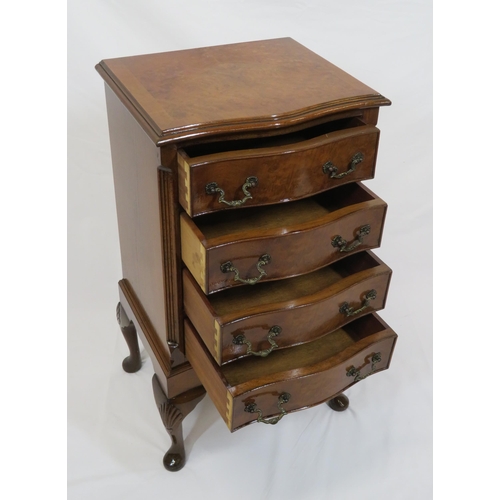 49 - Edwardian inlaid and crossbanded mahogany and walnut serpentine fronted chest with four drawers, sha... 