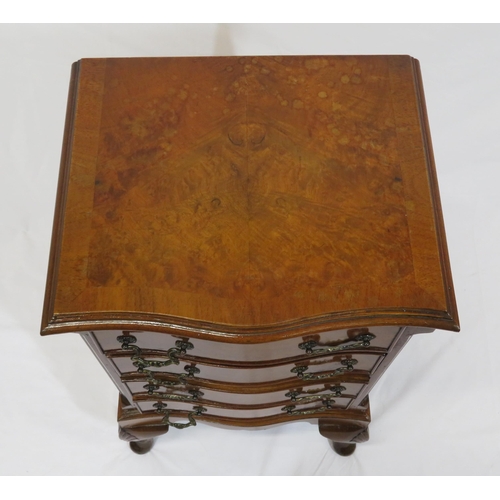 49 - Edwardian inlaid and crossbanded mahogany and walnut serpentine fronted chest with four drawers, sha... 