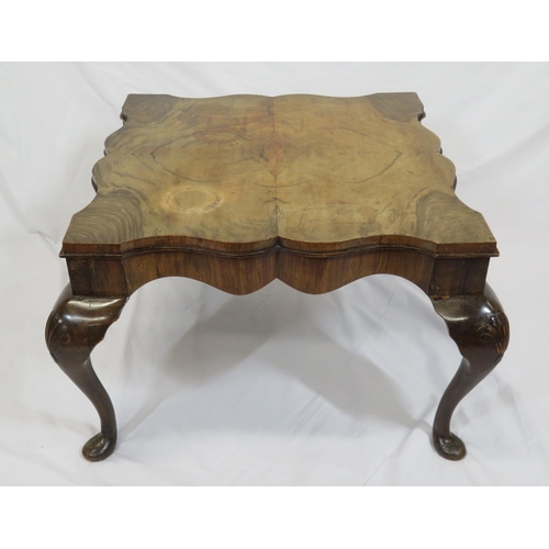 51 - Edwardian walnut occasional or coffee table with serpentine borders and apron, on shell carved cabri... 