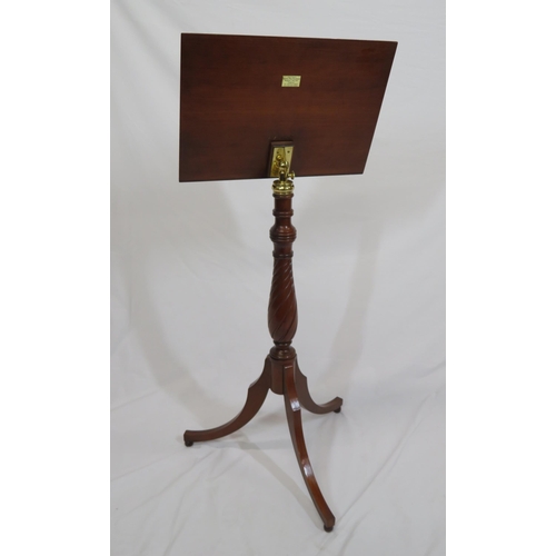 56 - Edwardian yew and mahogany lectern or music stand with ornate musical foliate inlay, adjustable top,... 