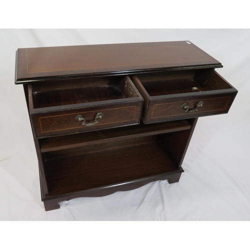 6 - Edwardian style inlaid bookcase with two frieze drawers, adjustable shelving, on bracket feet