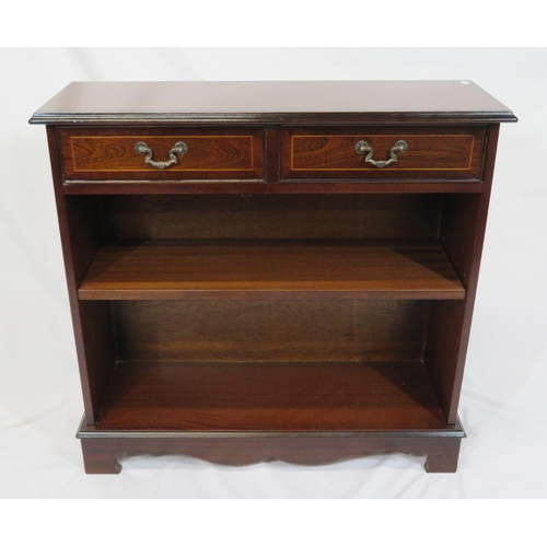 6 - Edwardian style inlaid bookcase with two frieze drawers, adjustable shelving, on bracket feet