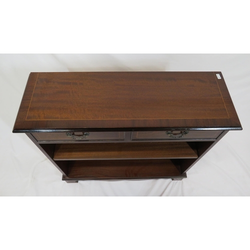 6 - Edwardian style inlaid bookcase with two frieze drawers, adjustable shelving, on bracket feet