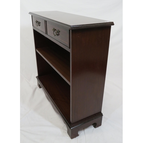 6 - Edwardian style inlaid bookcase with two frieze drawers, adjustable shelving, on bracket feet