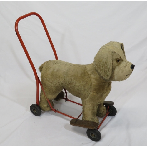 74 - Victorian style child's puppy wheeled cart with metal handle by Lines Bros. Ireland