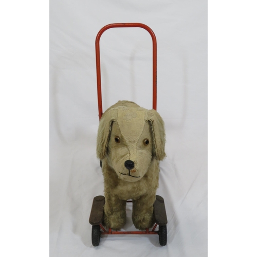 74 - Victorian style child's puppy wheeled cart with metal handle by Lines Bros. Ireland