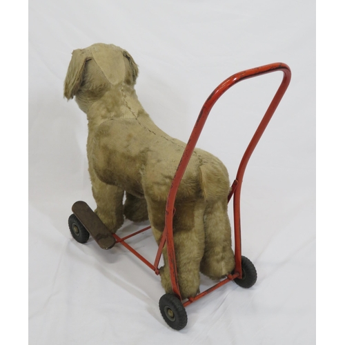 74 - Victorian style child's puppy wheeled cart with metal handle by Lines Bros. Ireland