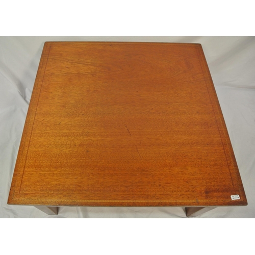 84 - Edwardian inlaid mahogany square occasional or coffee table with square inlaid legs