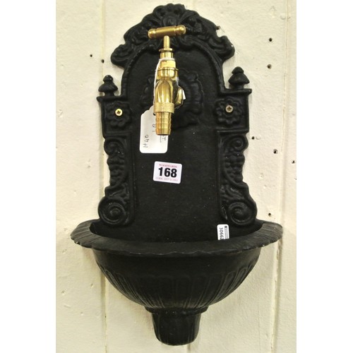 168 - Victorian style cast iron water font with foliate decoration and brass tap