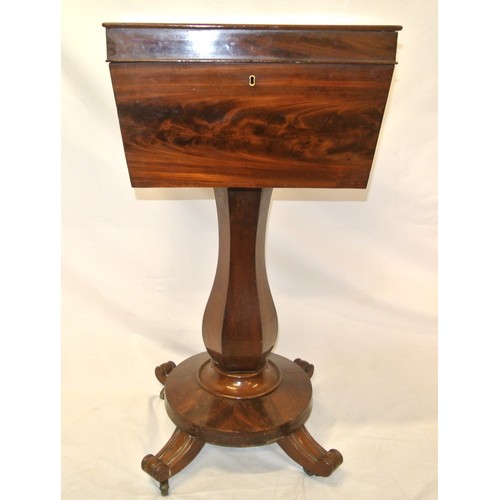 195 - William IV mahogany teapoy or wine cooler with lid on hexagonal baluster shaped column with collar, ... 