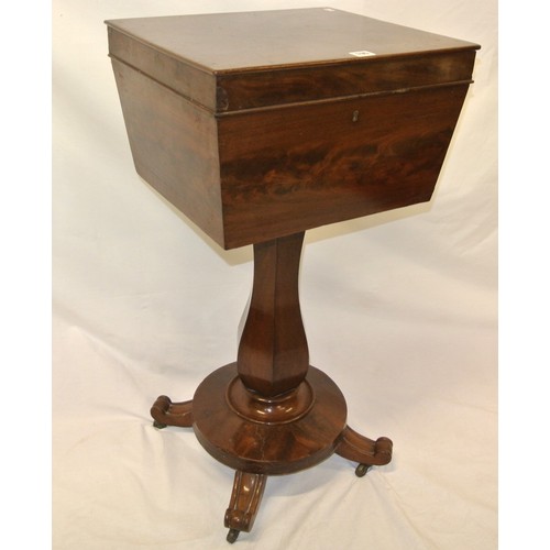 195 - William IV mahogany teapoy or wine cooler with lid on hexagonal baluster shaped column with collar, ... 