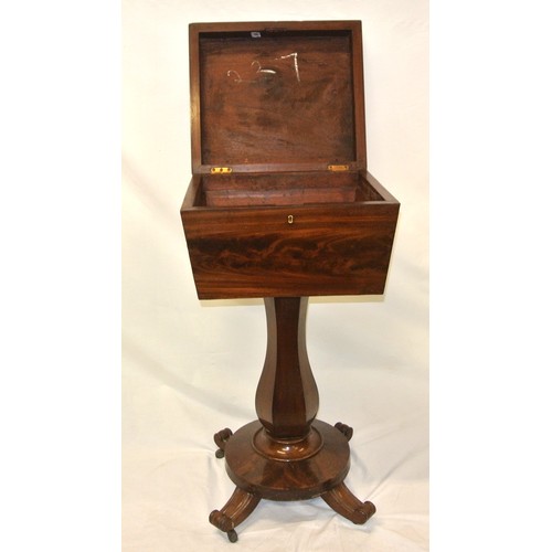 195 - William IV mahogany teapoy or wine cooler with lid on hexagonal baluster shaped column with collar, ... 