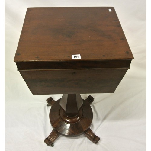 195 - William IV mahogany teapoy or wine cooler with lid on hexagonal baluster shaped column with collar, ... 