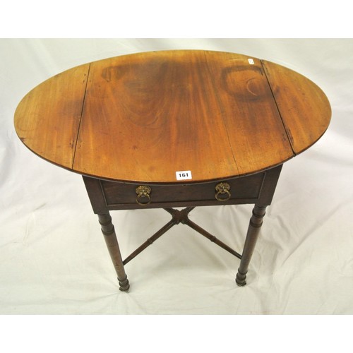 161 - Edwardian mahogany dropleaf table with D-shaped drop leaves, pull-out supports, frieze drawer with l... 