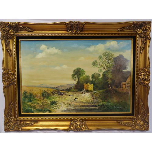 243 - Victorian school 'Country scene with figures' oil on canvas 50x75cm signed