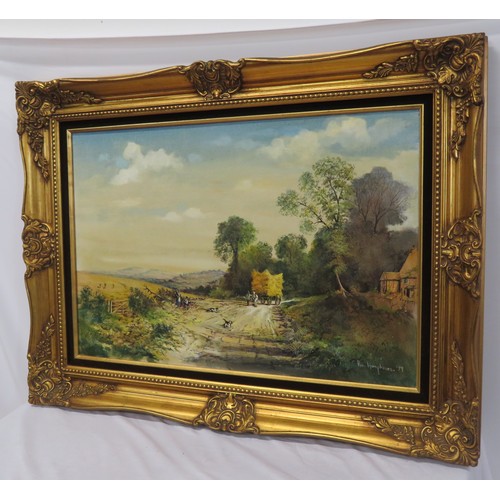 243 - Victorian school 'Country scene with figures' oil on canvas 50x75cm signed