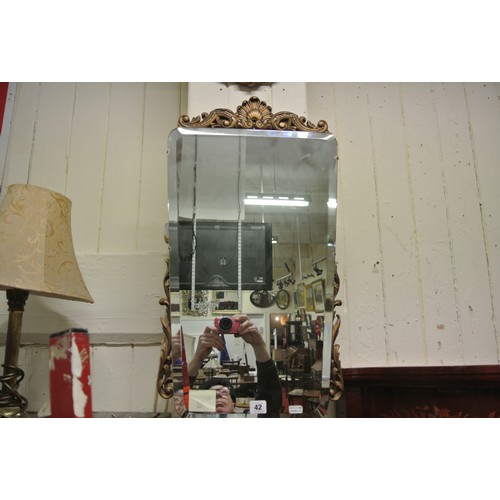 42 - Art Deco style gilt framed bevelled glass wall mirror