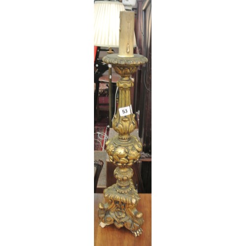 22 - Ornate carved gilded timber electric table lamp with foliate decoration