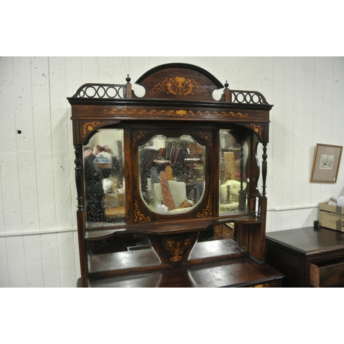 25 - Edwardian inlaid mahogany and rosewood chiffonier with domed top, urn finials, shaped bevelled mirro... 