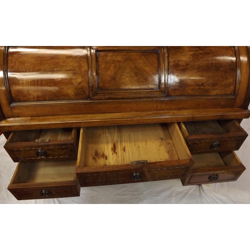 85 - Edwardian mahogany bureau with cylinder drop-down front, interior fitted with drawers, pull-out writ... 