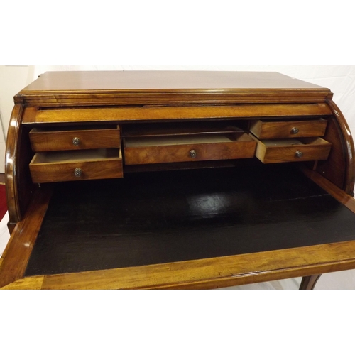 85 - Edwardian mahogany bureau with cylinder drop-down front, interior fitted with drawers, pull-out writ... 